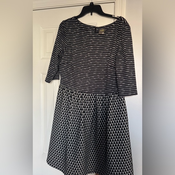 Taylor Black and White Striped and Patterned Midi Dress - Picture 1 of 1